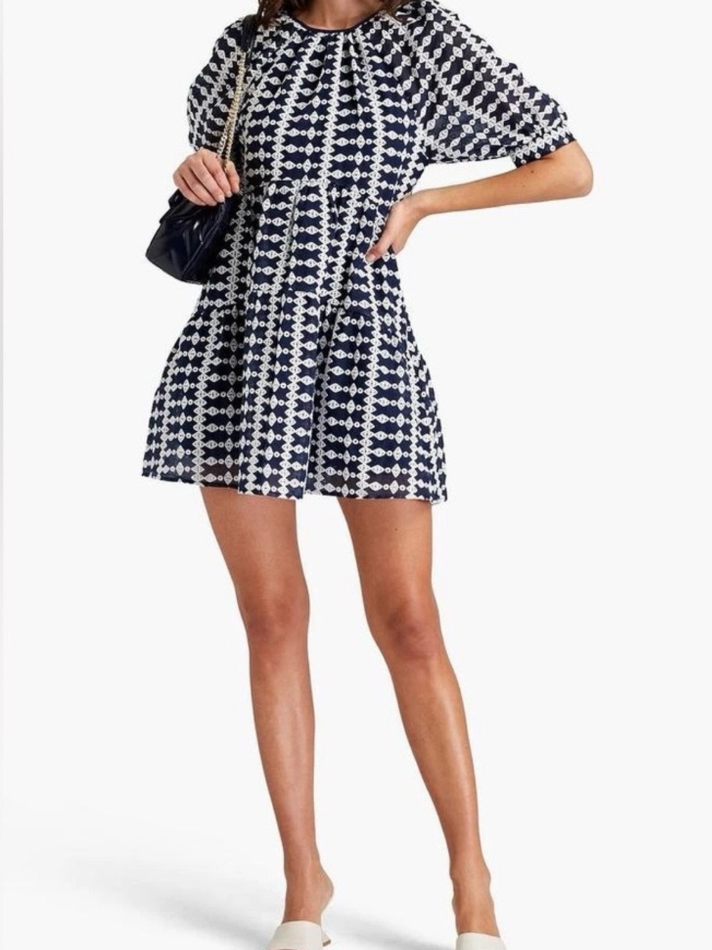 Maje Navy and White Geometric Mini Dress - Size 2, Like New